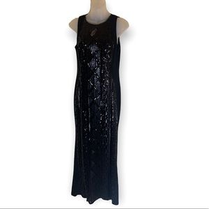 Adrianna Papell Long Black Dress with Sequins Sz 4